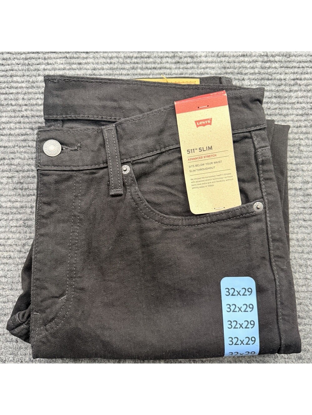 Levi's 511 Slim Advanced Stretch Jeans Men’s Size 32x29 Black Denim New With Tag